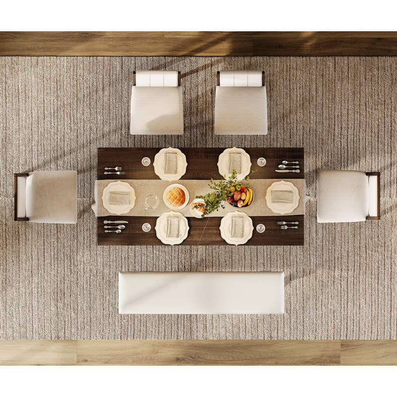 Ensemble de table de salle à manger 74,8 "rustique avec 1 banc et 4 chaises rembourrées (2 styles), structure en bois massif avec pieds décoratifs tournés, ensemble de salle à manger pour 6 à 7 personnes, brun