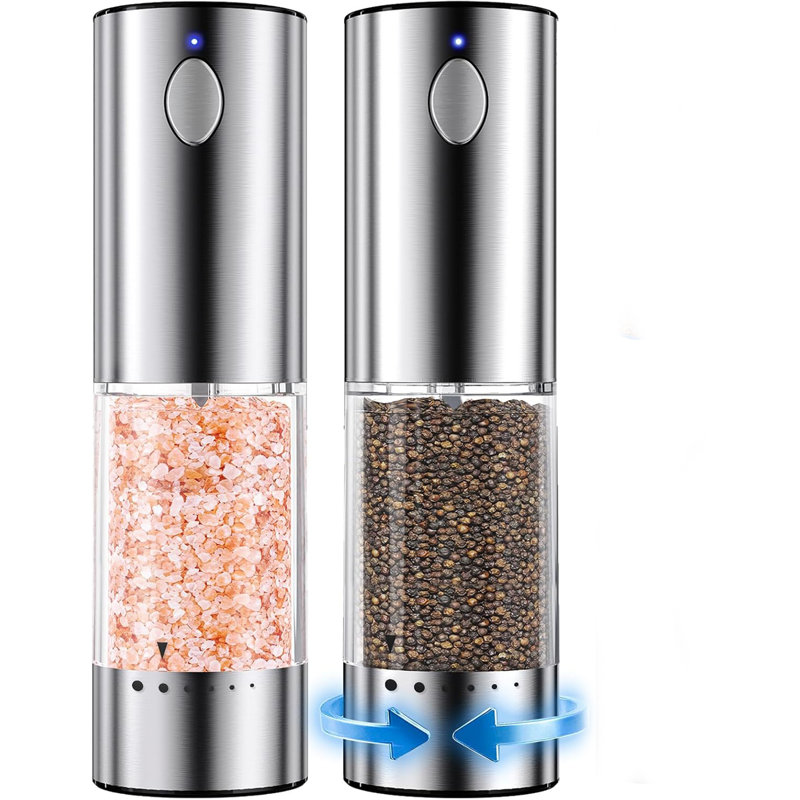 Moulin à sel et poivre électrique rechargeable USB-C, 110 ml, en acier inoxydable avec lumière LED.