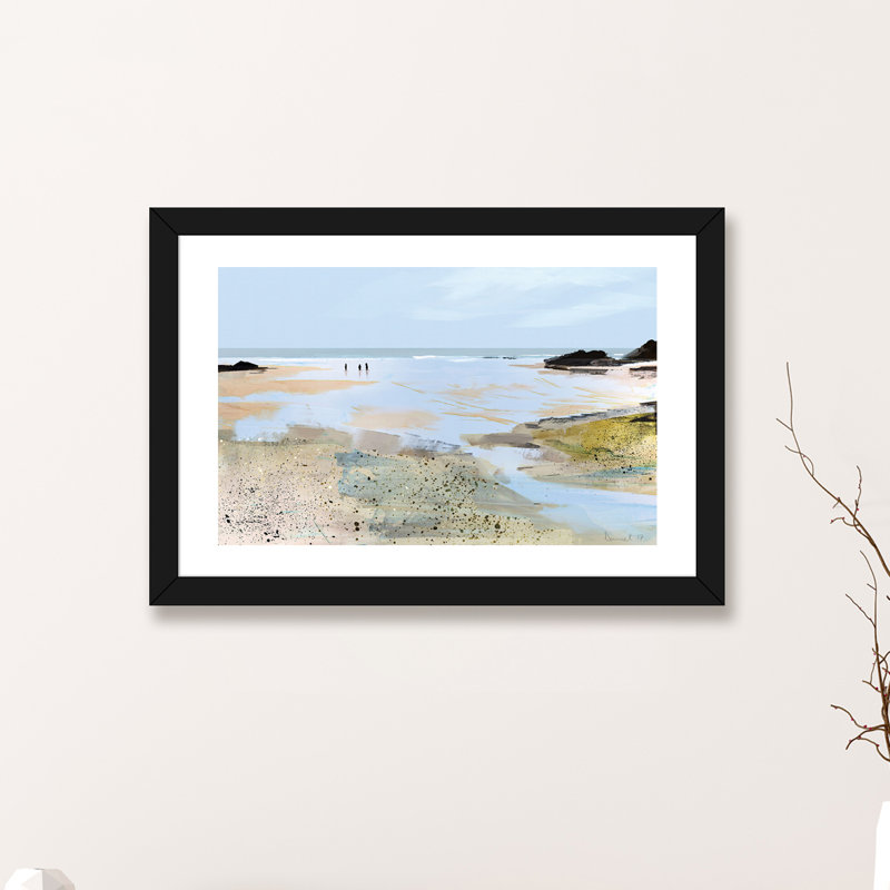 Vue sur la mer, impression d’art graphique, H 16 po x l 24 po x P 1 po, Papier avec cadre noir