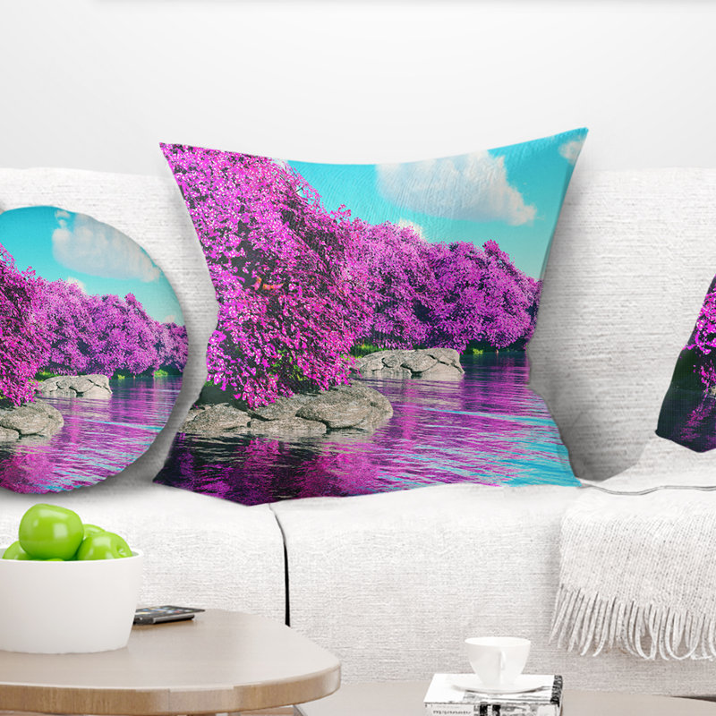 Coussin Beautiful Row of Cherry Blossoms, 18 po x 18 po, Coussin décoratif