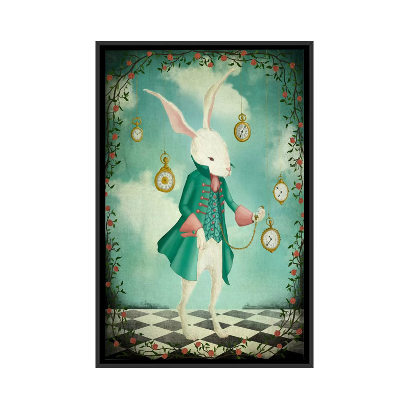 « the white lapin », impression sur toile, H 26 po x l 18 po x P 1,5 po, Toile avec cadre flottant noir, Pas de tapis