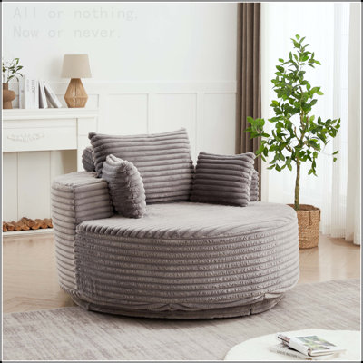 55''L Polyester Foam Single Swivel Chair, Fluffy Modern Sleeper, 360 Degree Swivel Chair