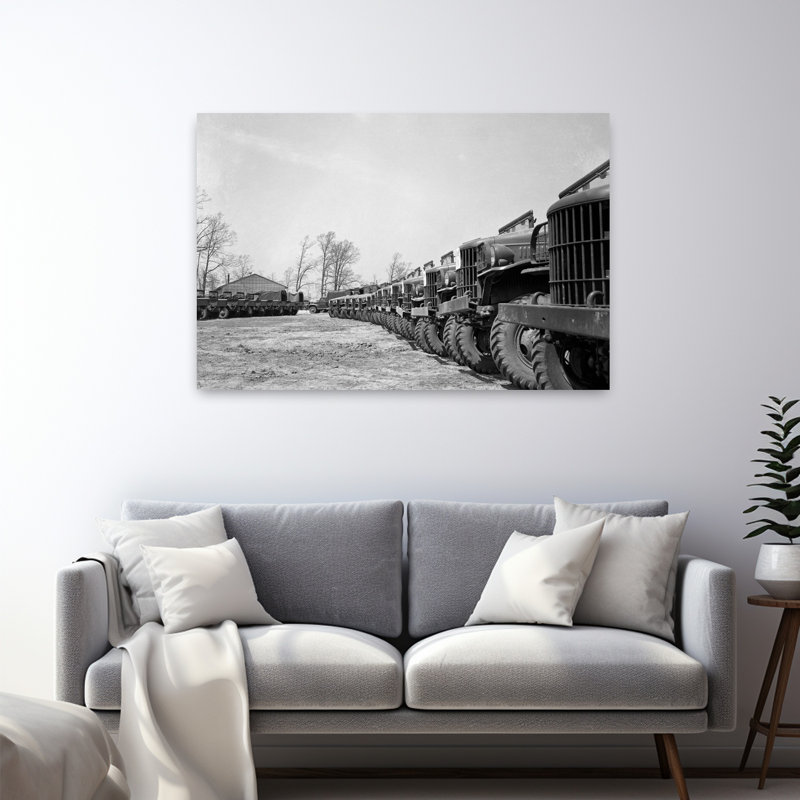 1940S April 19 1941 Alignment Row Rows Dodge Army Trucks Jeeps Fort Dix Nj Classic Retro Vintage Wall Art, H 48 po x l 32 po