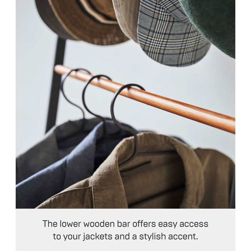 White and Natural Wood 8-Hook Freestanding Coat Rack