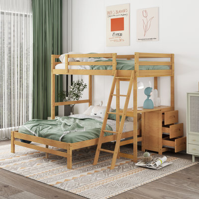 Gurseerat Twin Over Full 3 Drawer Standard Bunk Bed with Built-in-Desk by Harriet Bee