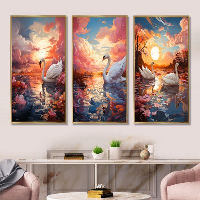 «Graceful Mirage Swans», ensemble de 3 reproductions d'art sur toile