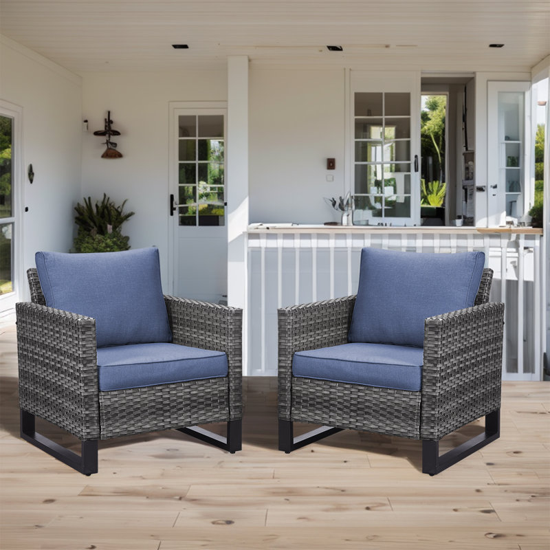 Naresa Wicker Patio Chairs With Olefin Cushions Weather-Resistant, Gray, Blue