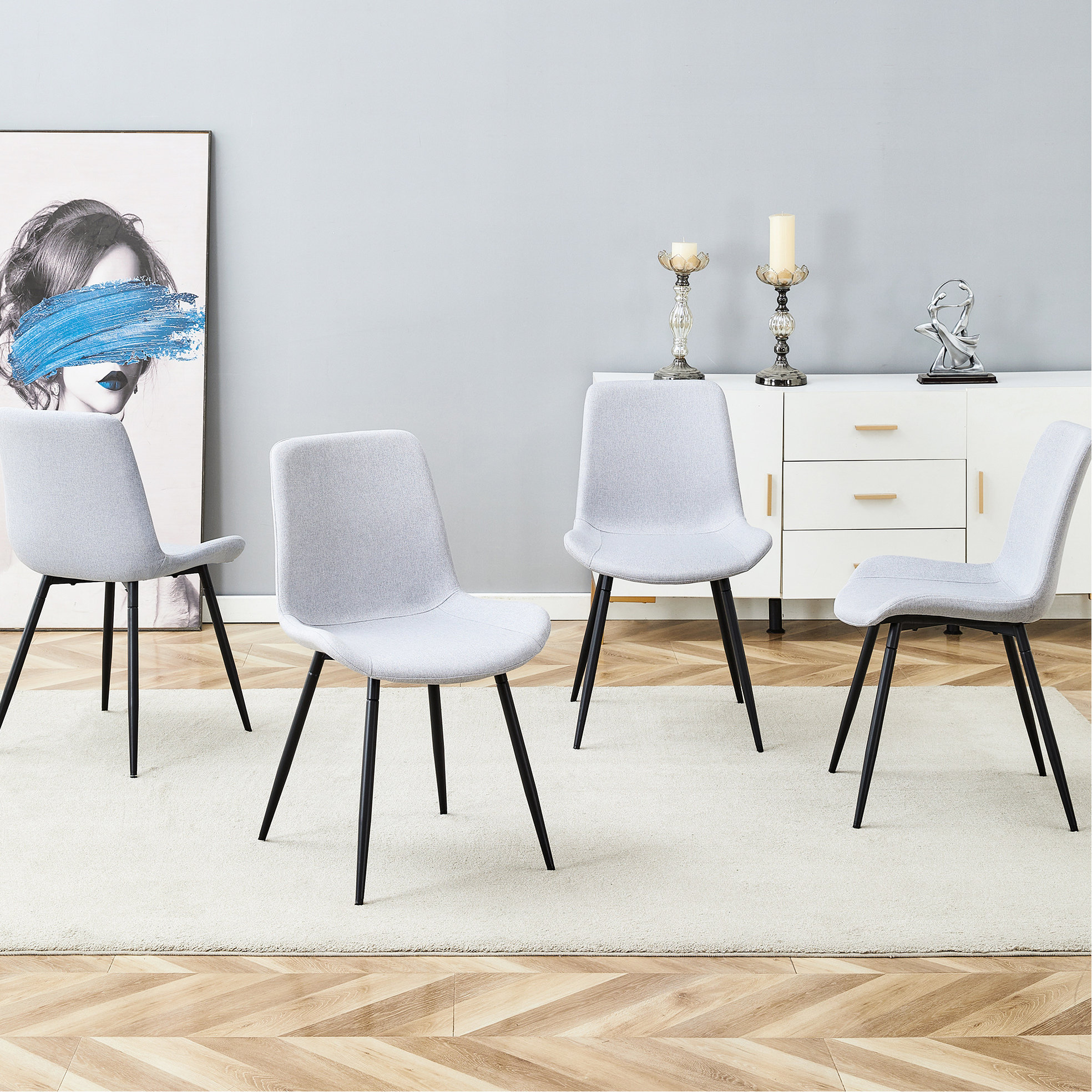 Latitude Run® Comfortable Gray Dining Chairs. Widened Cushion. Black