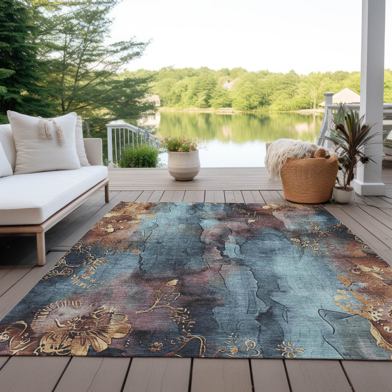 Tapis bleu intérieur / extérieur lavable à la machine, Rectangulaire 3 pi x 5 pi