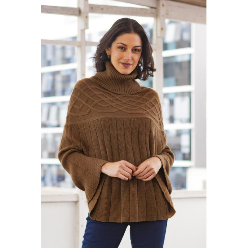 Poncho en mélange d'alpaga tricoté à la main Red Barrel Studio®, Brun