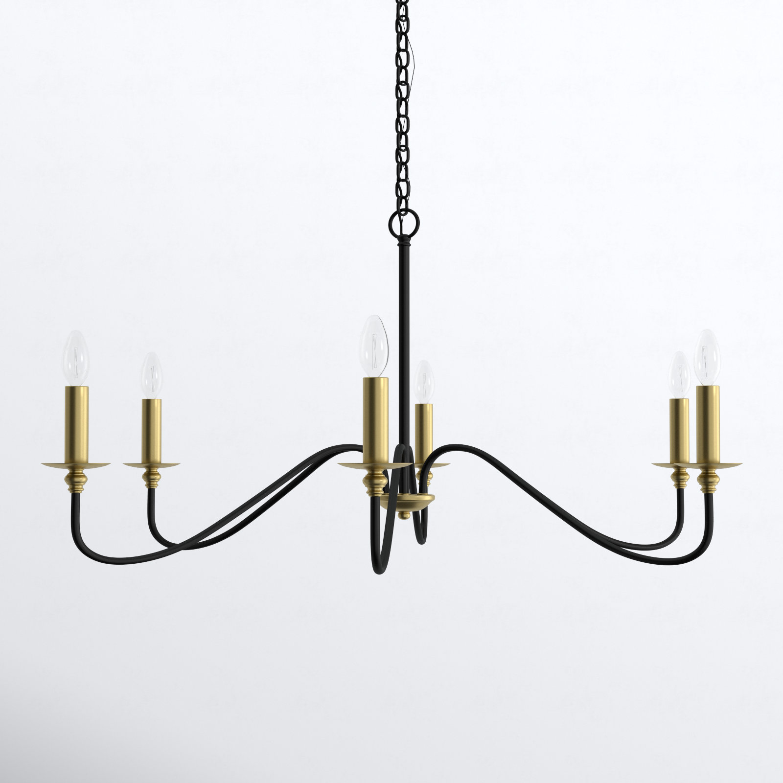 Ableton 6 - Light Candle Style Classic / Traditional Chandelier, Black/Brass, 18" H x 30" W x 30" D