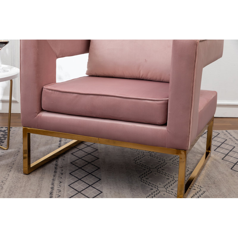 Chaise avec accoudoirs recouverts de tissu d'ameublement, Rose, Doré
