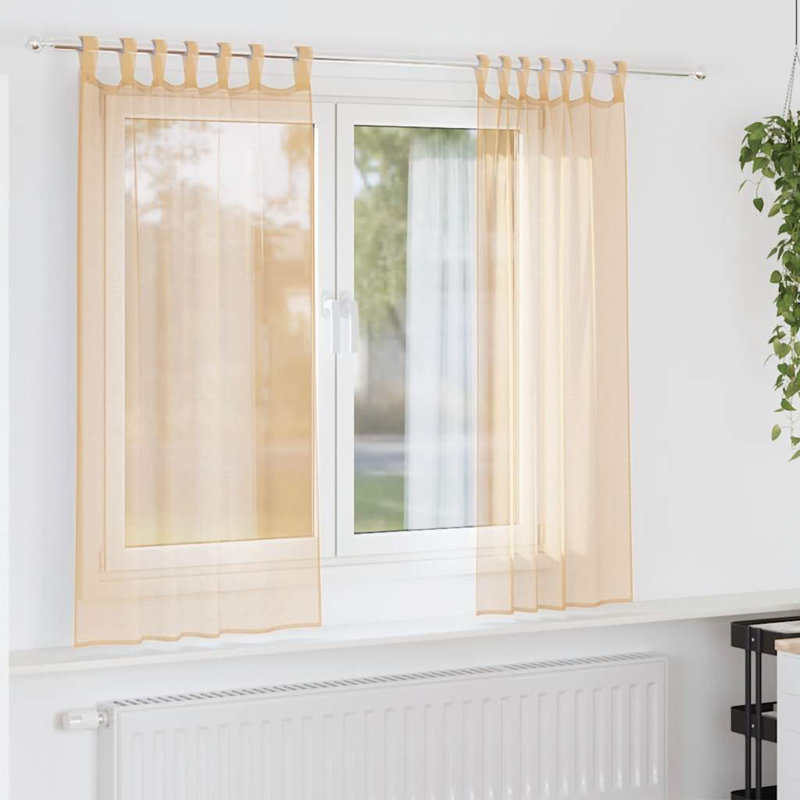 Voile Curtains With Rod Pockets 2 Pcs, 140cm Width x 175cm Drop, Sand