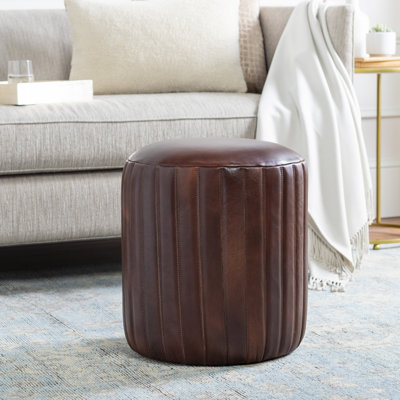 Pouf rond en cuir véritable Ishti de 15 po de largeur