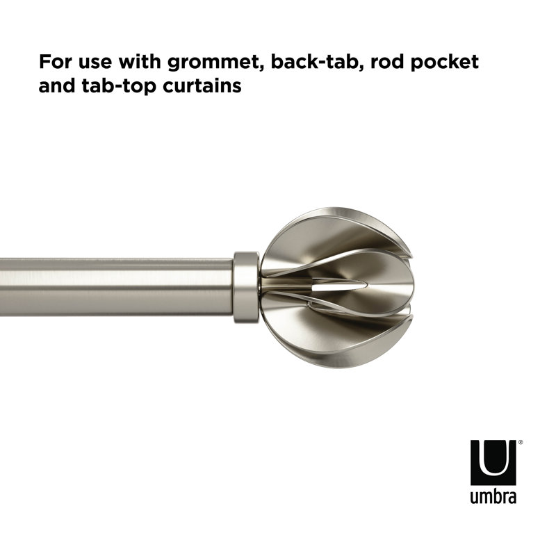 Blossom Nickel Adjustable Single Curtain Rod with Floral Finial