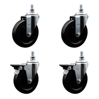 5 Inch_Hard Rubber ½ Inch Threaded Stem Caster Set 2 Brakes SCC