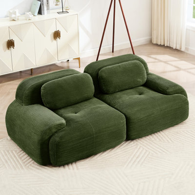 82 po 2 places en velours côtelé olive, modulaire avec design incurvé, antidérapant, rembourrage à haute résilience, s'adapte aux espaces audiovisuels en velours côtelé, design pour, confort des accoudoirs, base ferme