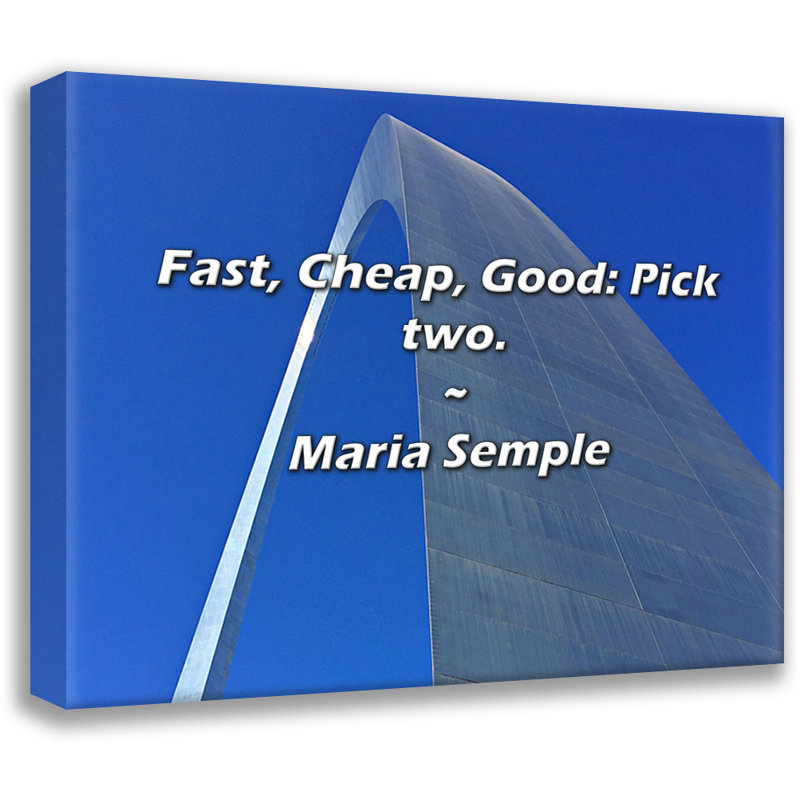Artsy Quote "Fast, Cheap, Good: Pick two." By Maria Semple Gallery Wrapped Canvas, 24" H x 17" W