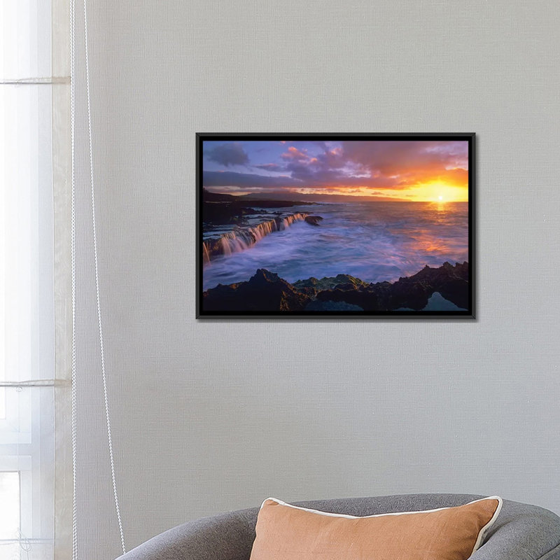 " Sunset At Shark " by Tim Fitzharris, No Mat, Black Framed Canvas, 18" H x 26" W x 1.5" D