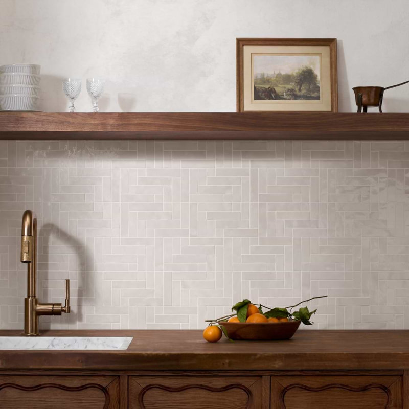 Virello 1" Glossy Ceramic Mosaic Wall Tile, Cloud White