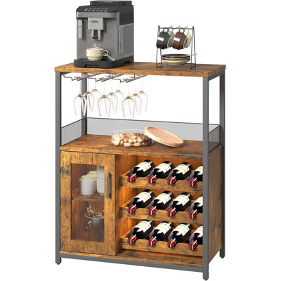 Coffee Bar Cabinet With Wine Rack And Glass Holder, Kitchen Sideboard Buffet Cabinet With Wine Rack Storage, Led Light