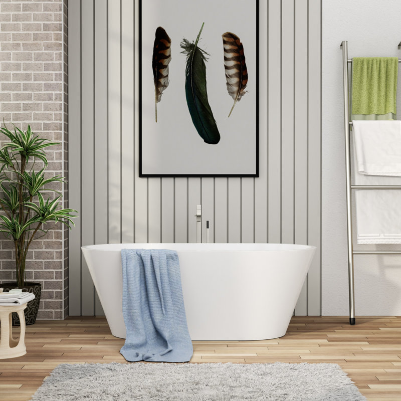 Freestanding Soaking Acrylic Bathtub with Pop Up Drain and Overflow Hole, Black, 59" L x 29.5" W