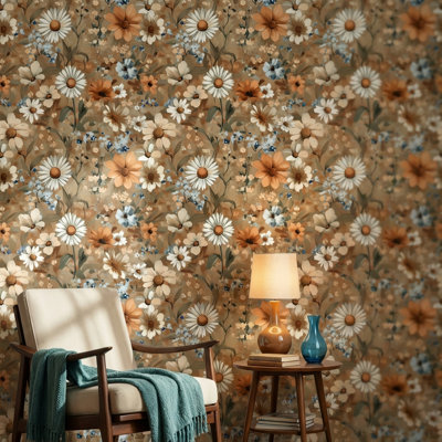 Papier peint rétro à motif floral pelez et collez