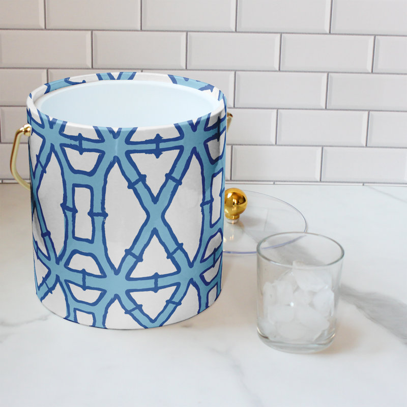 SEAU À GLACE BAMBOU BLEU, Blanc / Bleu