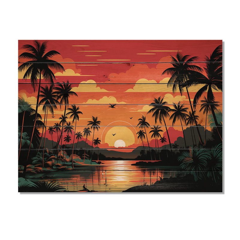 Orange Sunset I Bold Landscape I - Coastal Sunset sur impression sur bois, H 10 po x l 20 po