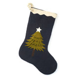 Hand Felted Wool Christmas Stocking - Tree on Navy Blue