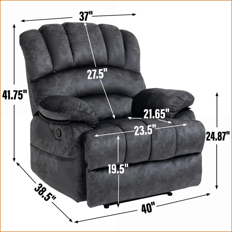 Fauteuils inclinables: Grand fauteuil inclinable manuel en tissu pour le salon | Gris anthracite, Noir