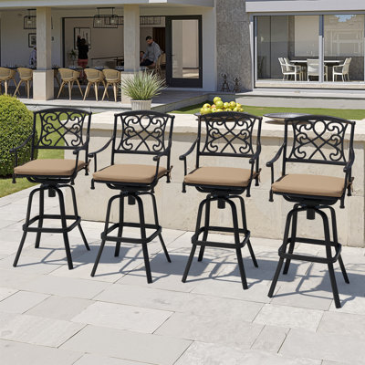 29.65" Cast Aluminum Swivel Patio Outdoor Bar Stools with Sunbrella Cushions