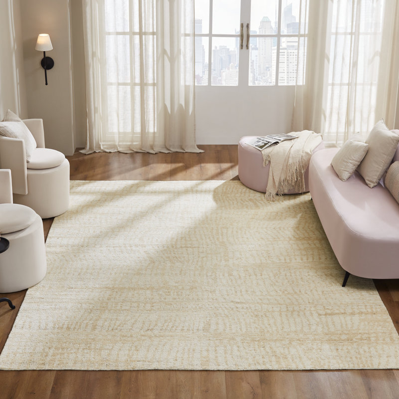 Tapis ivoire en laine noué à la main Willeke Shoreline, Rectangle de 10 pi x 14 pi
