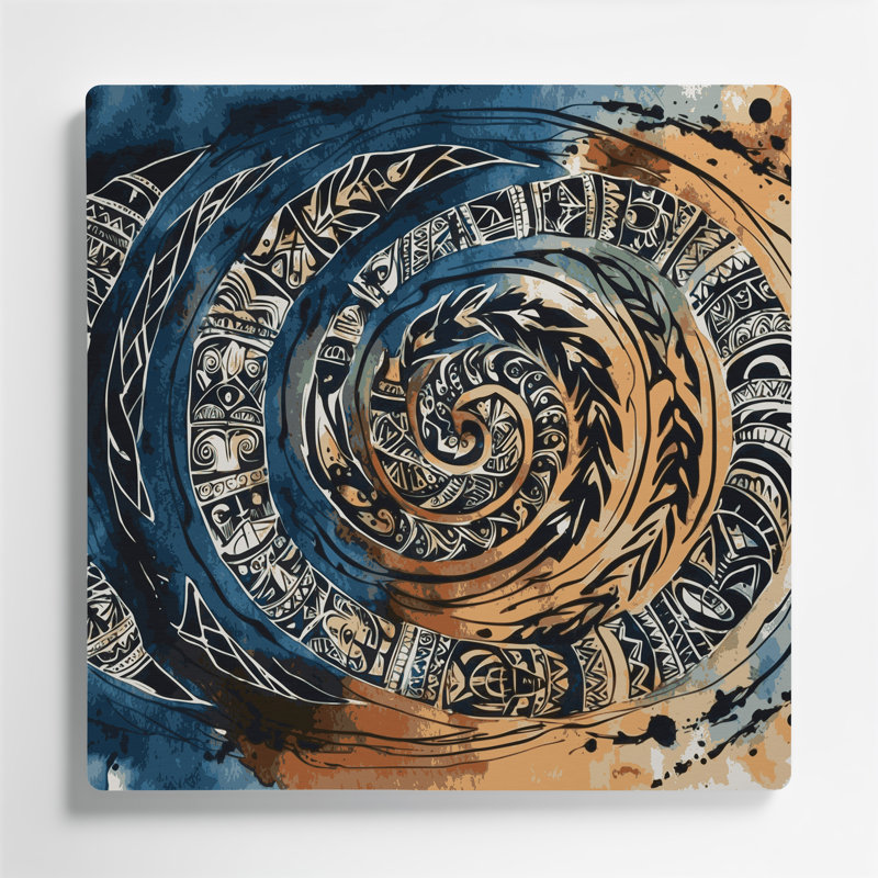 Art mural hawaïen avec symboles anciens gris, H 12 po x l 12 po