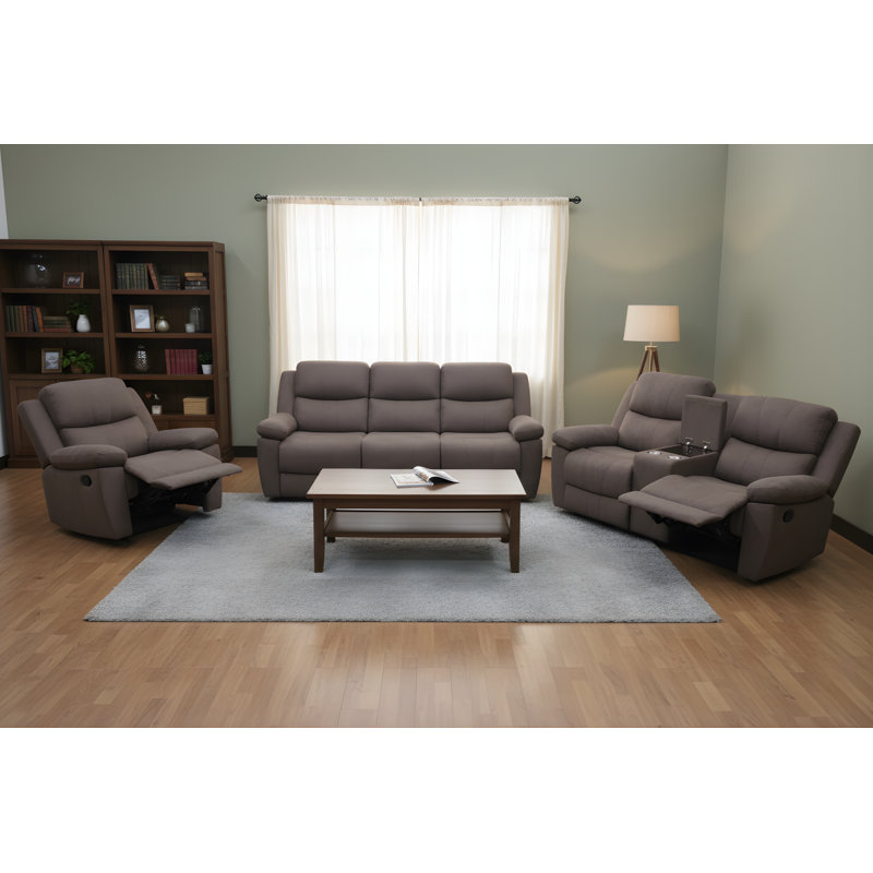Ensemble canapé inclinable en tissu chenille, accoudoirs rembourrés, brun, Chenille brun