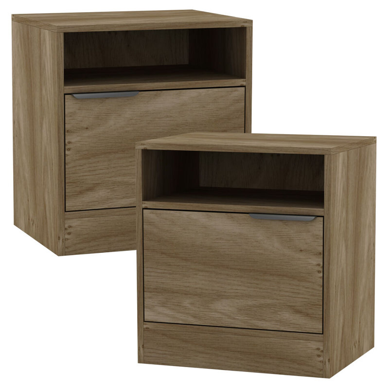 Swathi 114.3cm W Solid Wood Bedside Table, Oak