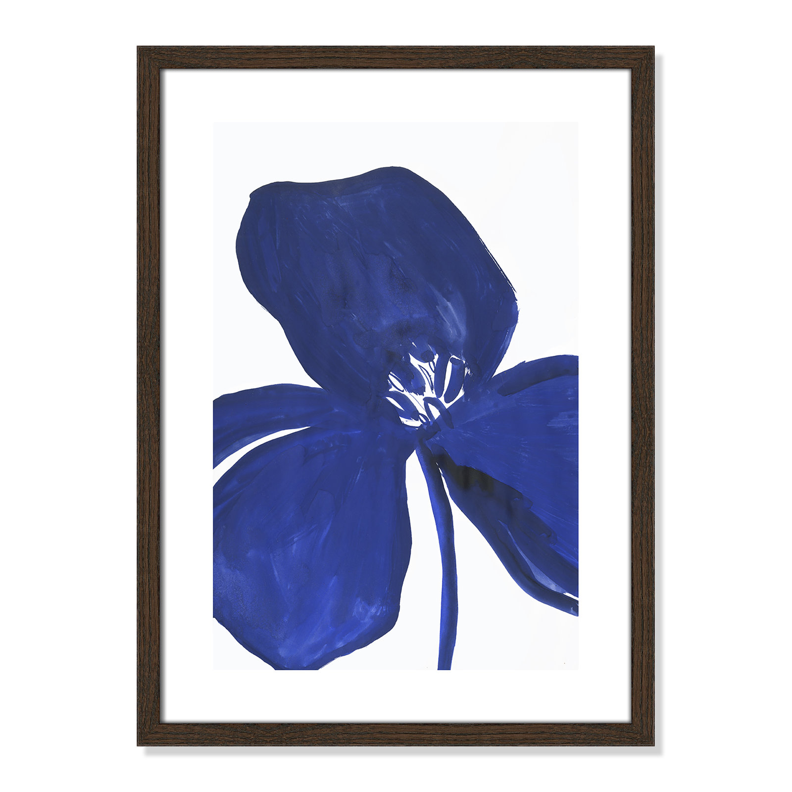 Indigo Petal II - Picture Frame Print on Paper, Brown Framed Paper, 23" H x 17" W x 0.75" D