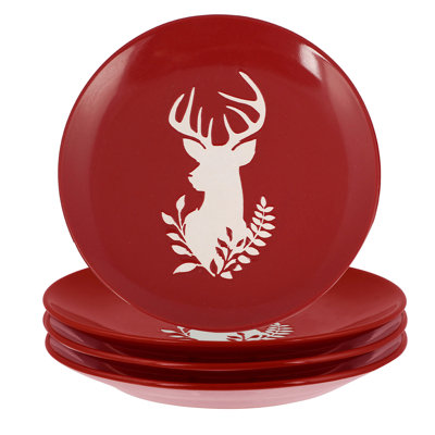 Set Of 4 Red Stag Christmas Side Plates