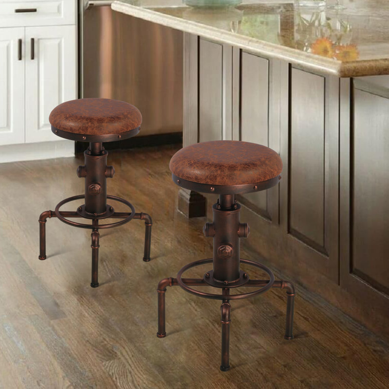 Ensemble de 2, tabouret de bar industriel rétro en similicuir, Cuivre, 2