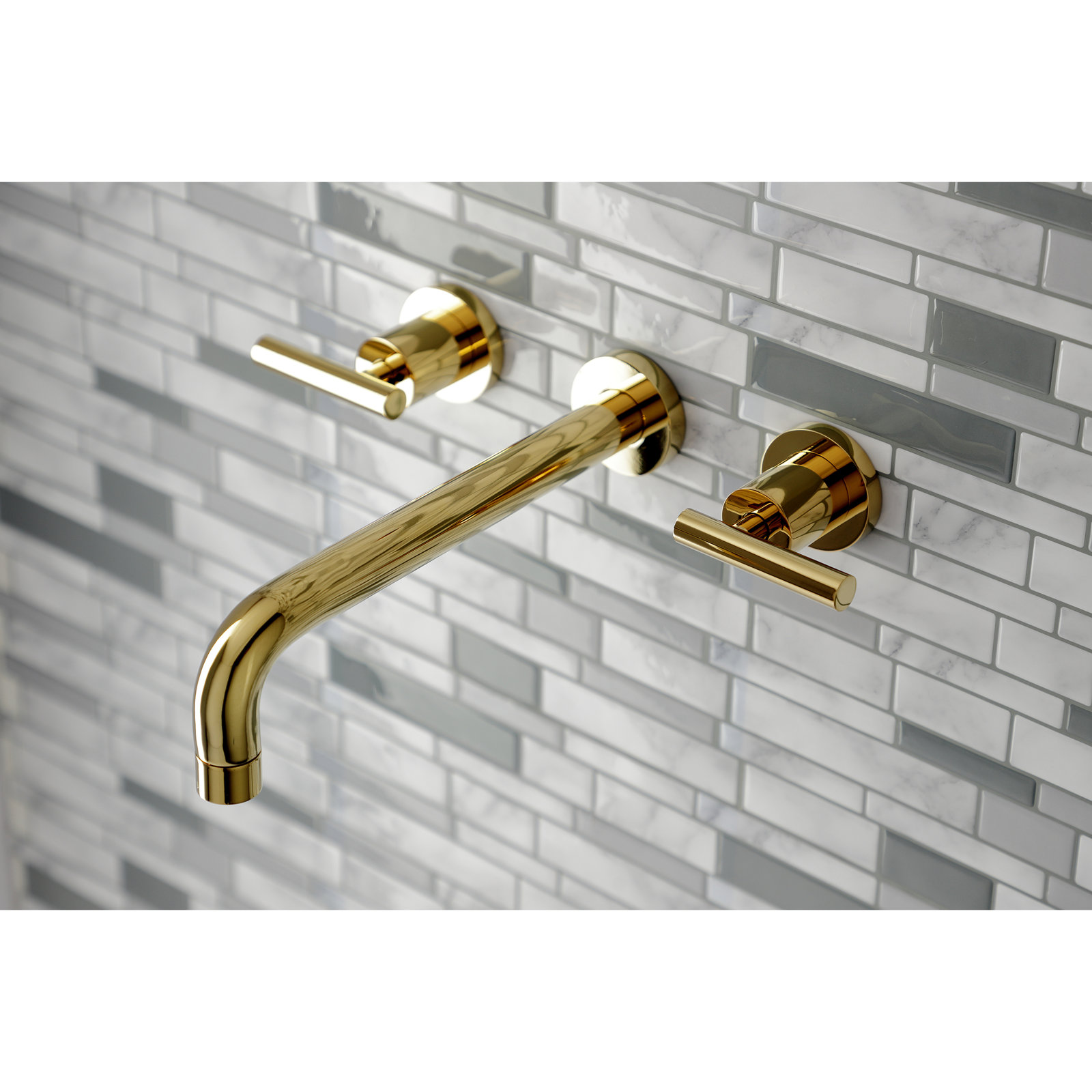 Kingston Brass Manhattan Two-Handle 3-Hole Wall Mount Roman Tub Faucet, Polished Brass