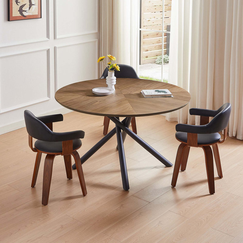 Round MDF Dining Table(Only Table), Walnut, 29.75"H x 53.14"L x 53.14"W