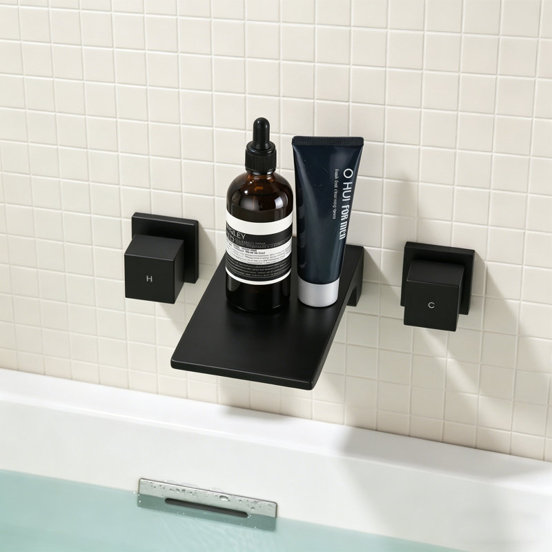 Wall Mounted Tub Spout With Waterfall Flow, Solid Brass Bathroom Bathtub Faucet , High Flow Rate With Dual Handle Control