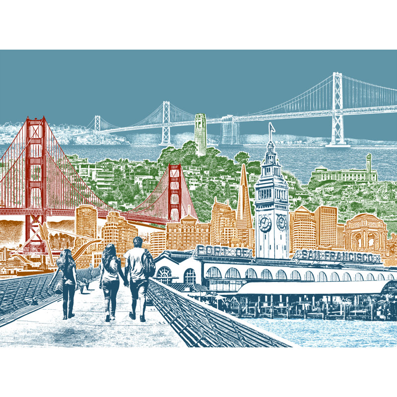 Vue de la baie de San Francisco par Beth Kerschen - Peinture, H 24 po x l 32 po, Toile tendue