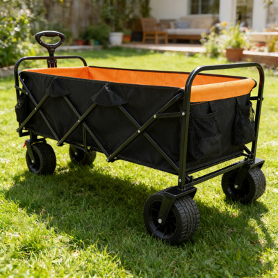 Extra Long Folding Utility Wagon Cart For Garden, Shopping, And Beach Use