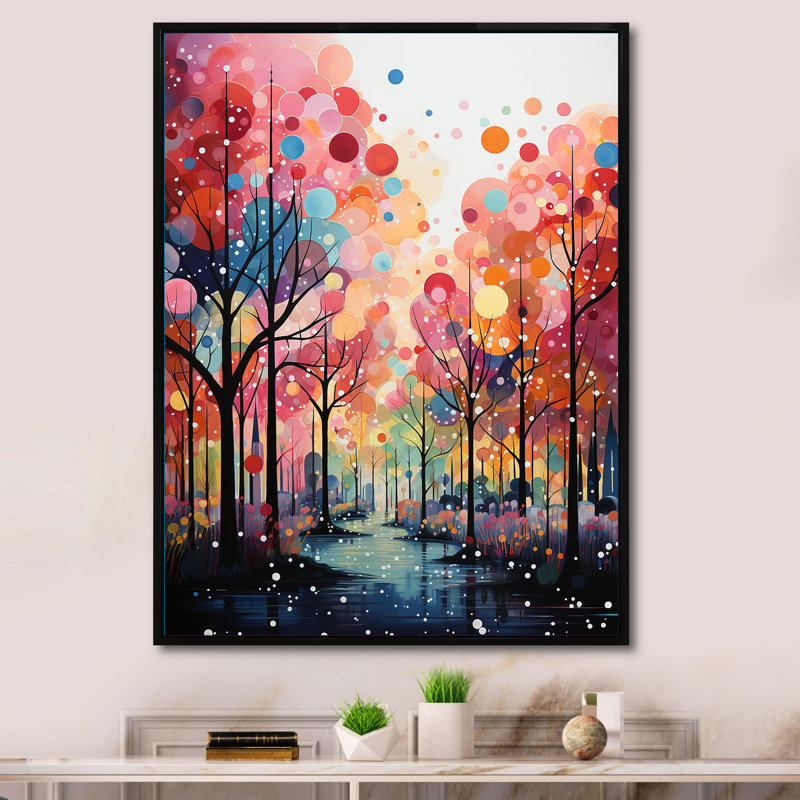 Palmiers Midcentury Collage II - art mural floral, salon, H 32 po x l 16 po x P 1 po, Cadre flottant noir