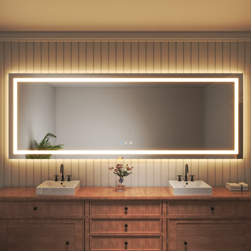 Frameless LED Light Anti-Fog Wall Bathroom Vanity Mirror with Backlit & Frontlit, 40" x 110"