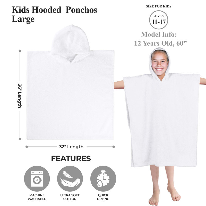 Serviettes de bain unisexes courtes en ratine de coton pour enfants avec poches et capuchon Extli, P / M, Blanc