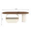 Table basse ovale brune antique avec tiroir de rangement et tablette, structure en métal blanc doux, 47,24 pouces