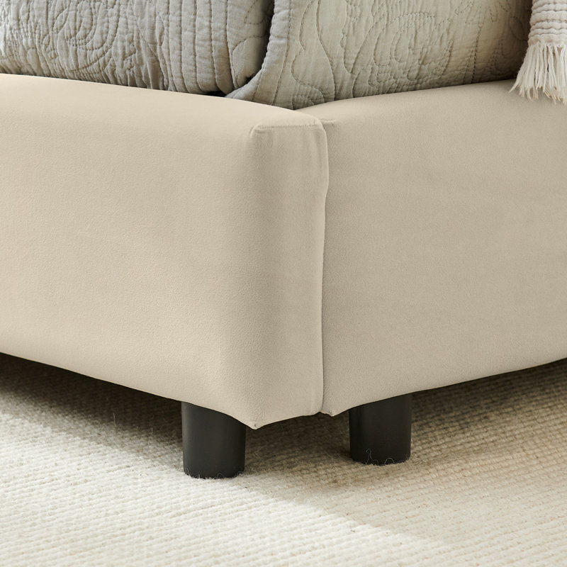 Lit de jour de style Mid-Century avec revêtement en velours, structure en bois d'eucalyptus robuste et design polyvalent pour n'importe quelle pièce
