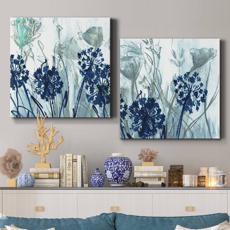 Indigo Field I - ensemble de 2 peintures, H 40 po x l 80 po x P 1 po, Toile tendue